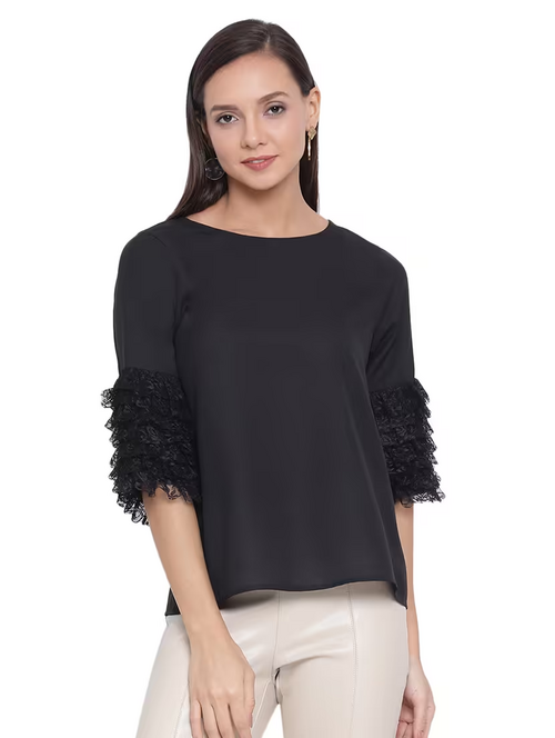 Women'S Straight Round Neck Top (Size-M) (Color-Navy Blue )