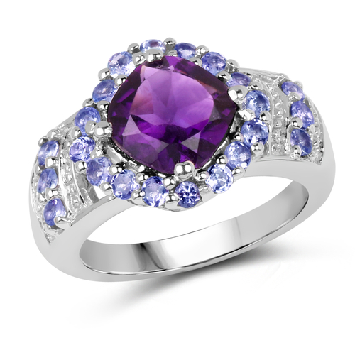 2.57 Carat Genuine Amethyst & Tanzanite .925 Sterling Silver Ring