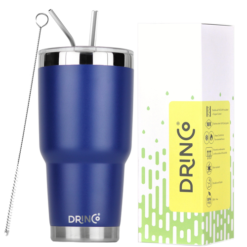 DRINCO® 30oz Insulated Tumbler Spill Proof Lid w/2 Straws (Royal Blue)