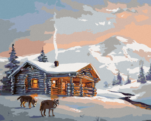 Zuty - Paint by Numbers - WOLVES AND A HUT IN WINTER (D. RUSTY RUST),