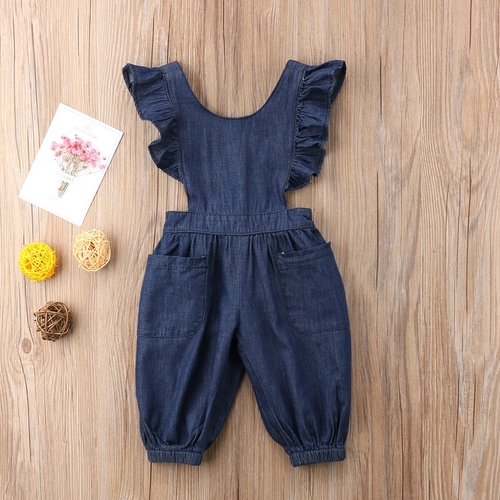 Newborn Toddler Baby Girls Ruffle Denim Romper