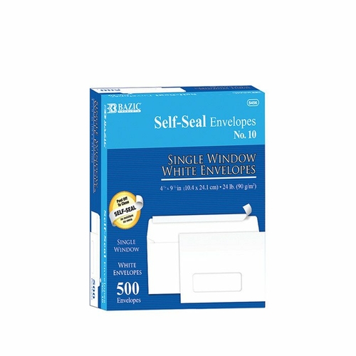 Bazic Products 5456-5 No. 10 Self-Seal Single Window Envelopes - White