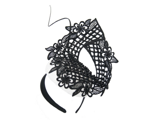 White & black racing fascinator with beaded lace