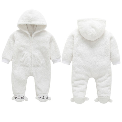 Newborn Baby Boy Girl Fuzzy Hooded Romper Babies