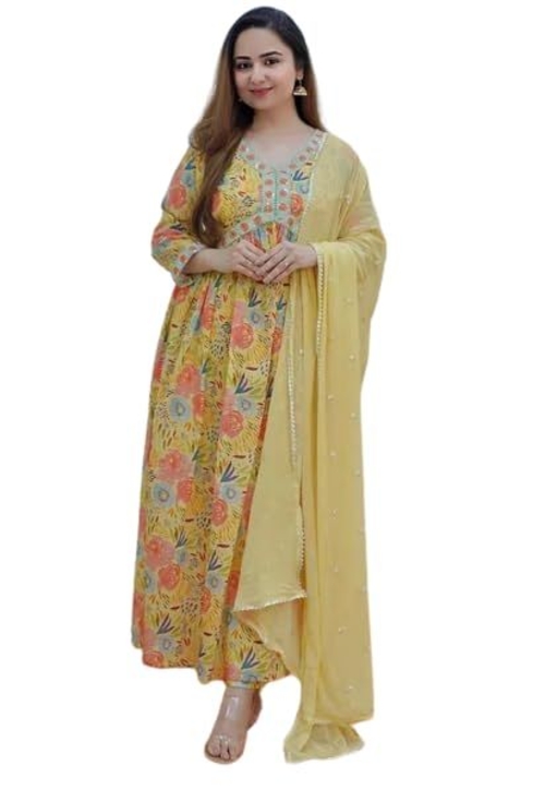 Godhani Ivory Floral Afghani Suit Set Finest Embroidery And Motifs