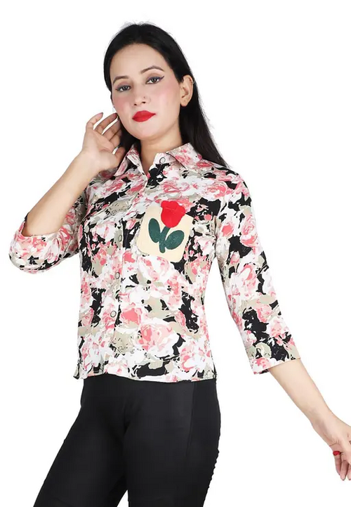 Casual Regular Sleeves Printed Women Multicolor Red Top