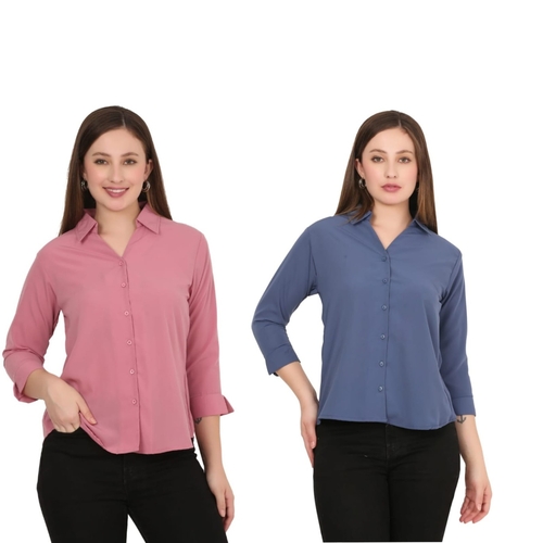 Womens Solid Formal Shirt PACK OF 2 PINK AND  BLUE  M