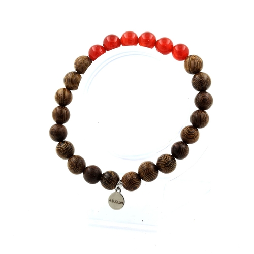 Carnelian from Uruguay + wood Bracelet 8 mm Beads.