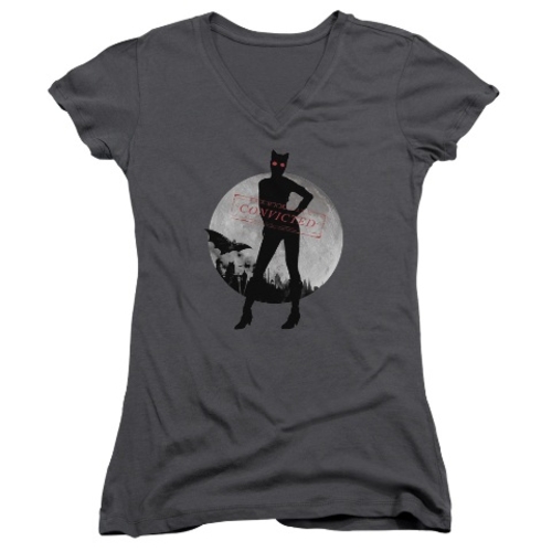 Trevco Arkham City-Catwoman Convicted - Junior V-Neck Tee - Charcoal- 