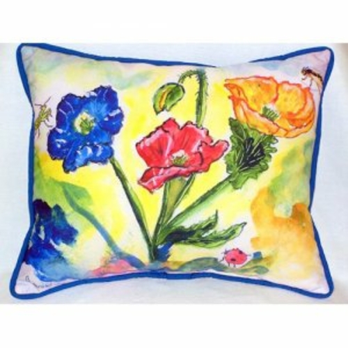 Betsy Drake ZP513 Bugs & Poppies Indoor & Outdoor Throw Pillow- 20 x 2