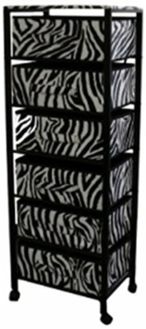 52.5 in. 6 Drawer Black Frame Rack On Wheels - Zebra Print