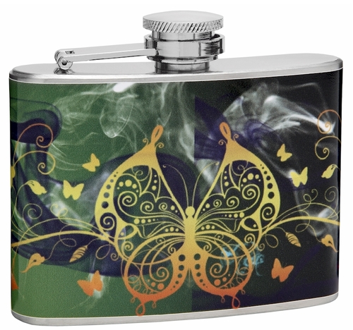 4oz Beautiful Butterflies Hip Flask