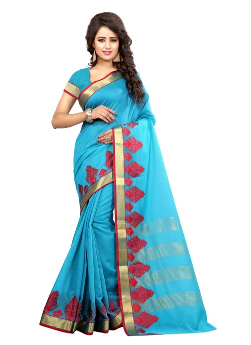 Generic Women's Cotton  Saree(Sky Blue, 5.5-6 Mtr)