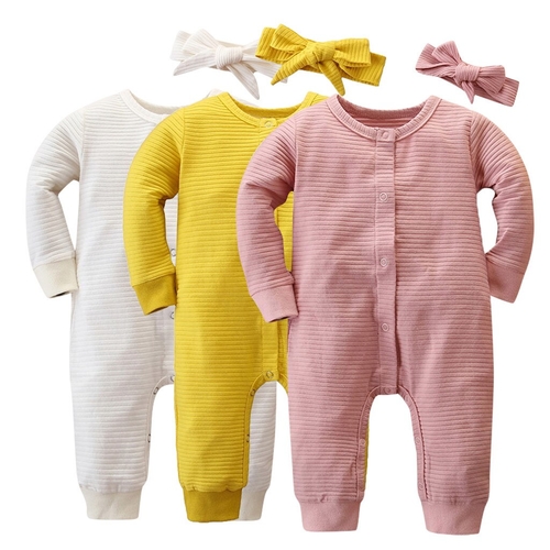 Newborn Infant Baby Girls Solid Print Romper