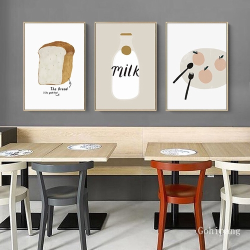 Cartoon Canvas Painting Milk Bottle Bread