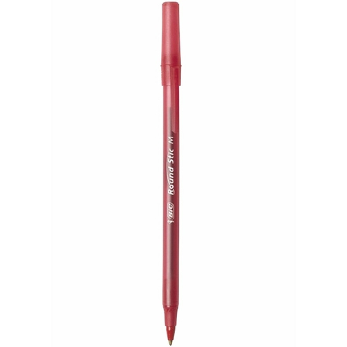 BIC 027466 Round Stick Ballpoint Pen, Medium Tip, Red Ink,