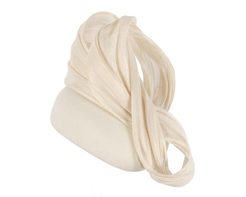 Cream autumn winter racing pillbox with silk bow