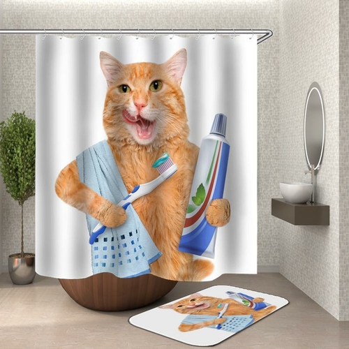 Cat Brushing Its Teeth Shower Curtain