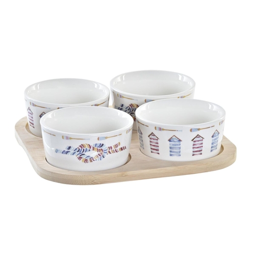 Appetizer Set DKD Home Decor Blue Natural Bamboo Stoneware