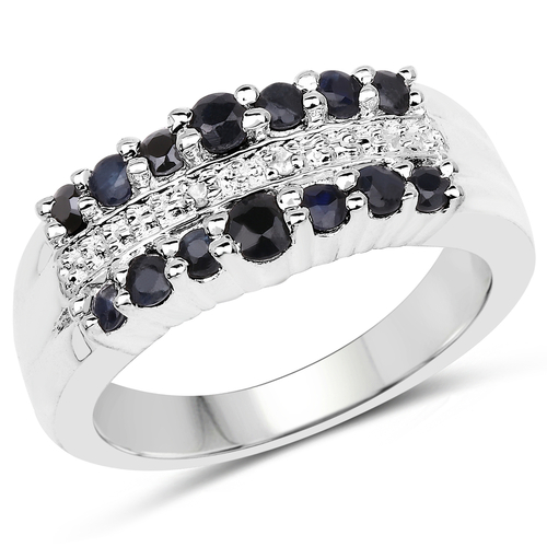 0.73 Carat Genuine Black Sapphire and White Topaz .925 Sterling Silver