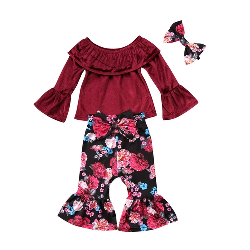 Velvet Red Long Sleeve 3Pcs Newborn Kid Baby
