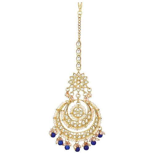 Gold Plated Traditional Kundan Studded with Pearls Maang Tikka for