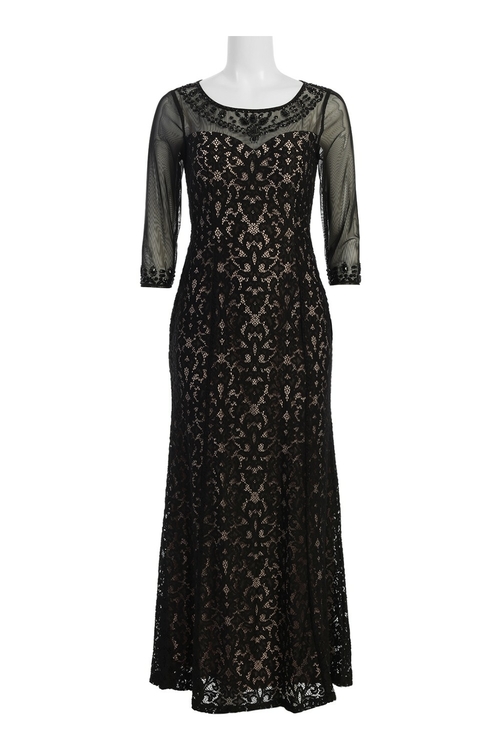 Alex Evenings Scoop Neck 3/4 Sleeve Illusion Embellished Zipper Back