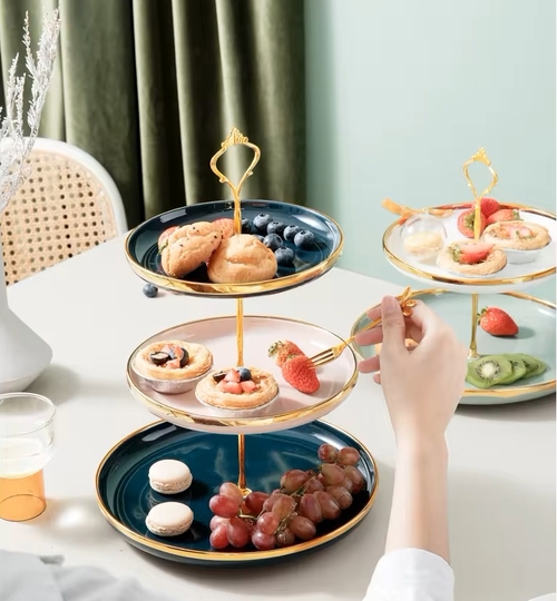 Cupcake Stand Ceramic with Gold Rod 3 Tiers 