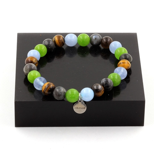 Aquamarine + Tiger's Eye + Labradorite + Peridot Bracelet 8 mm Beads.