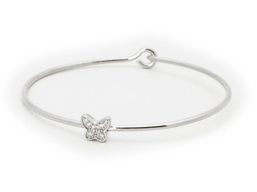 Fronay 992114 Sterling Silver Bangle Wire Bracelet Accented with a But