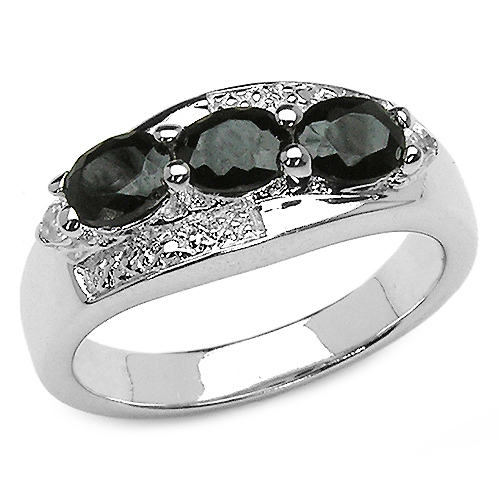 1.58 Carat Genuine Black Sapphire & White Topaz .925 Sterling Silver