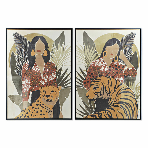 Painting DKD Home Decor Lady Tiger 104 x 4,5 x 144 cm Animal Tropical