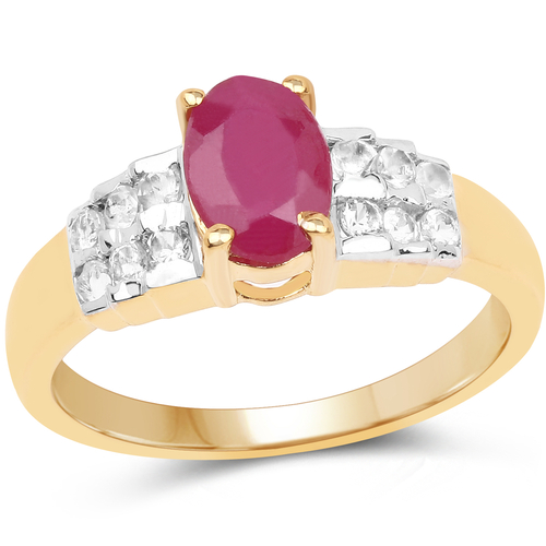 14K Yellow Gold Plated 1.33 Carat Glass Filled Ruby and White Topaz