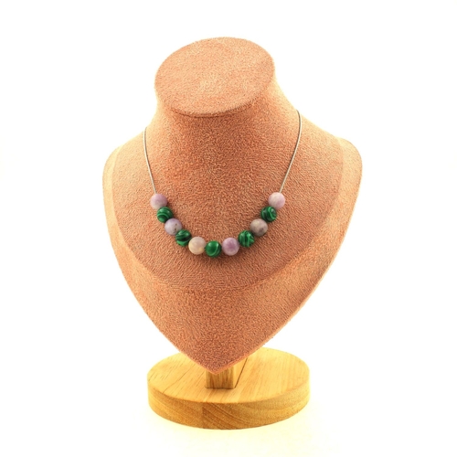 Malachite + Matte purple mica 8 mm 11 beads necklace