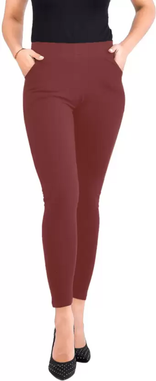 Ankle Length Ethnic Wear Legging  (Dark Maroon, Solid)
