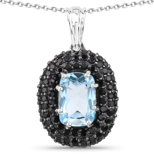 6.70 Carat Genuine Blue Topaz and Black Spinel .925 Sterling Silver