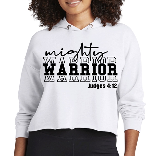 Womens Cropped Hoodie Mighty Warrior Black Illustration