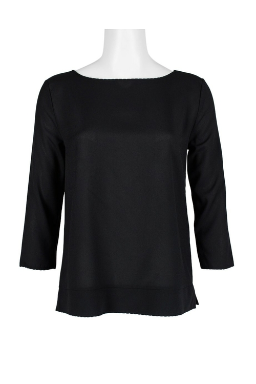 French Connection Boat Neck Long Sleeve Solid Polyester Crepe Top