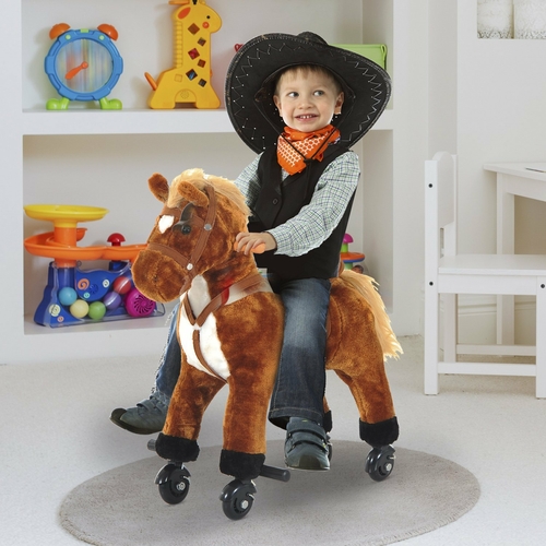 Qaba Kids Walking Pony Ride on Horse Rocking Toy Wheels & Footrest