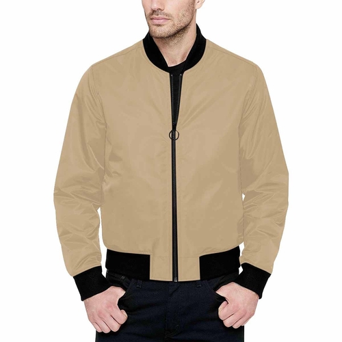 Mens Jacket - Tan Brown and Black Bomber Jacket