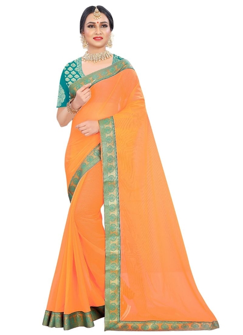 Generic Women's Chiffon Saree (Orange, 5-6 Mtrs)