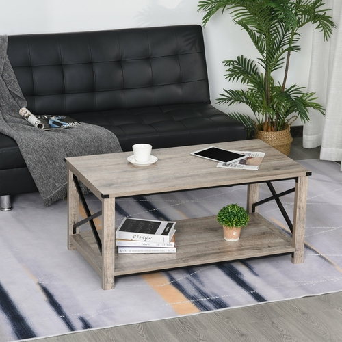 HOMCOM Industrial Coffee Table, Sofa Side Table with Bottom Storage