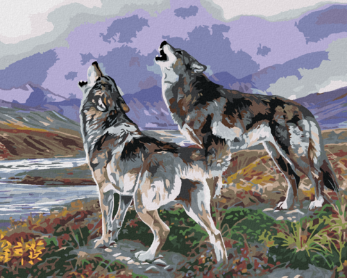 Zuty - Paint by Numbers - HOWLING WOLVES BY THE RIVER AND MOUNTAINS