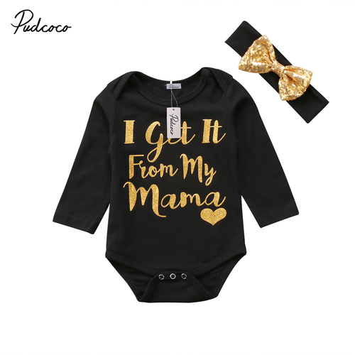 2PCS Baby Kids Girls Bronzing Letters Bodysuit