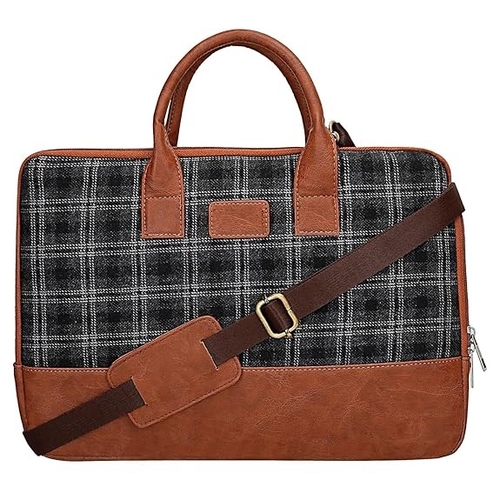 Sleek Laptop Messenger Bag Vegan Leather Zip Closure & Slip Pockets