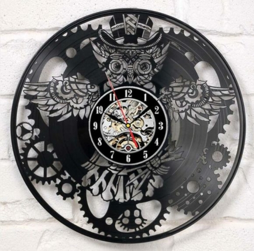 OWL MODERN DESIGN HANDMADE VINYL RECORD WALL CLOCK