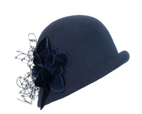 Navy felt bucket hat with flower F589N