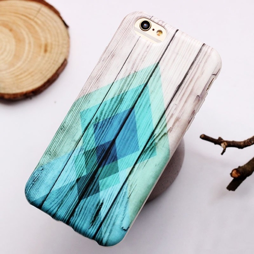 Blue Geometrical Pattern on Wood iPhone Case