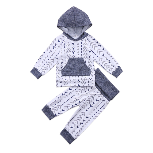 2 Pcs Floral Baby Boys Hooded Clothing Set Infant