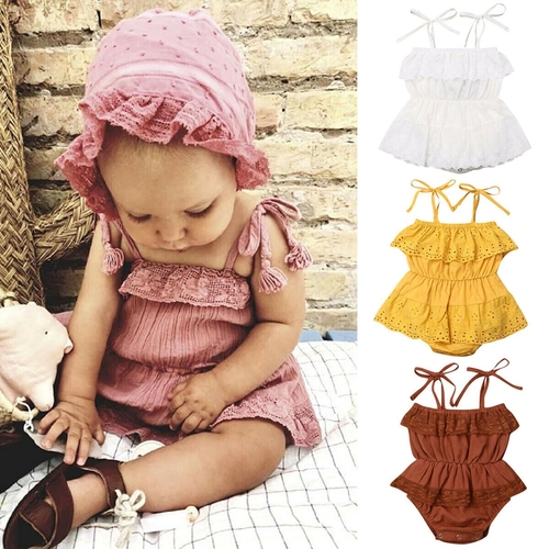 Newborn Infant Baby Girls Bodysuits Clothes Solid